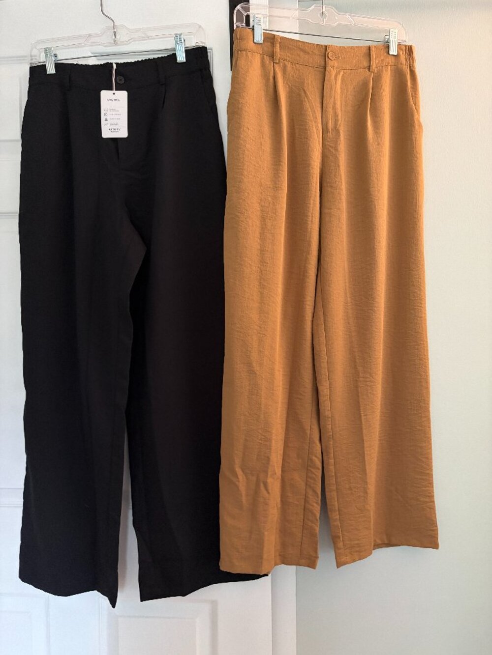 NWT set of 2 Women's Palazzo Pants (size M) in Black and Khaki